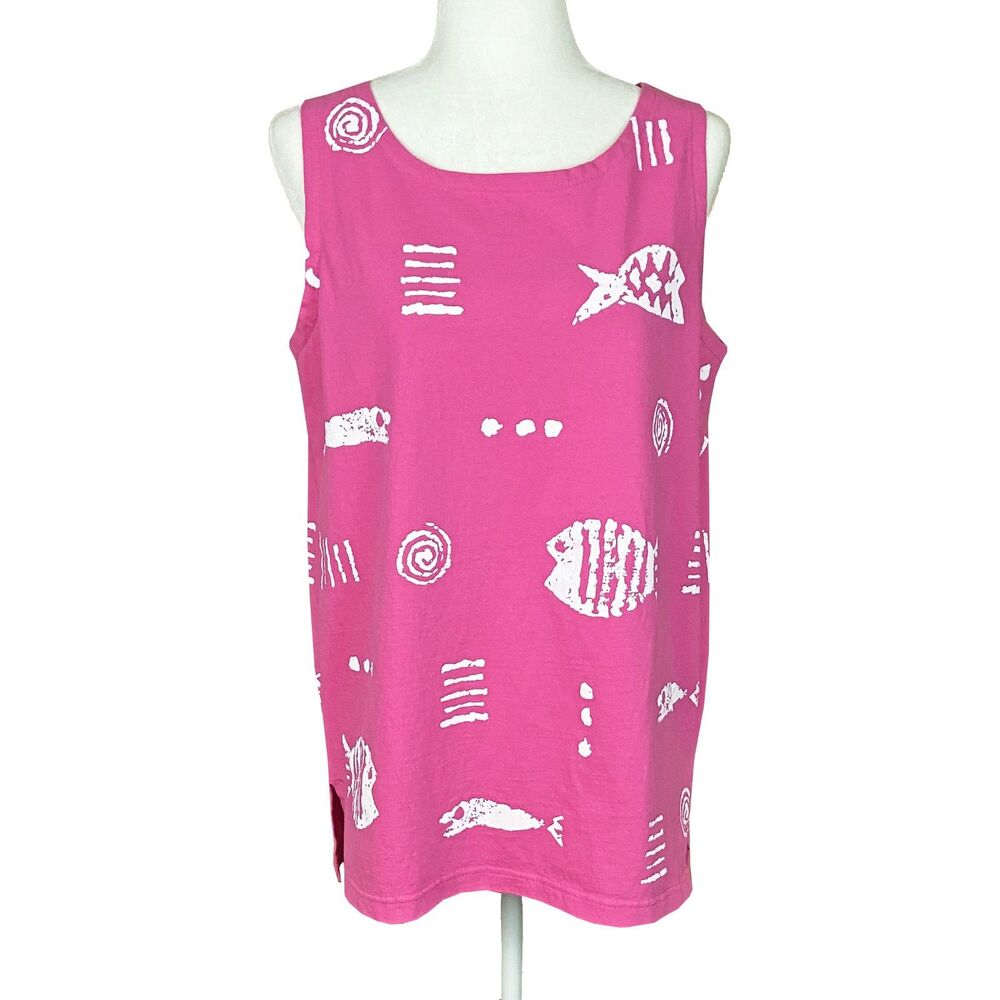 M. MAC Rock Fish Sleeveless Tunic Top Size M Pink Cotton Vermont Country Store